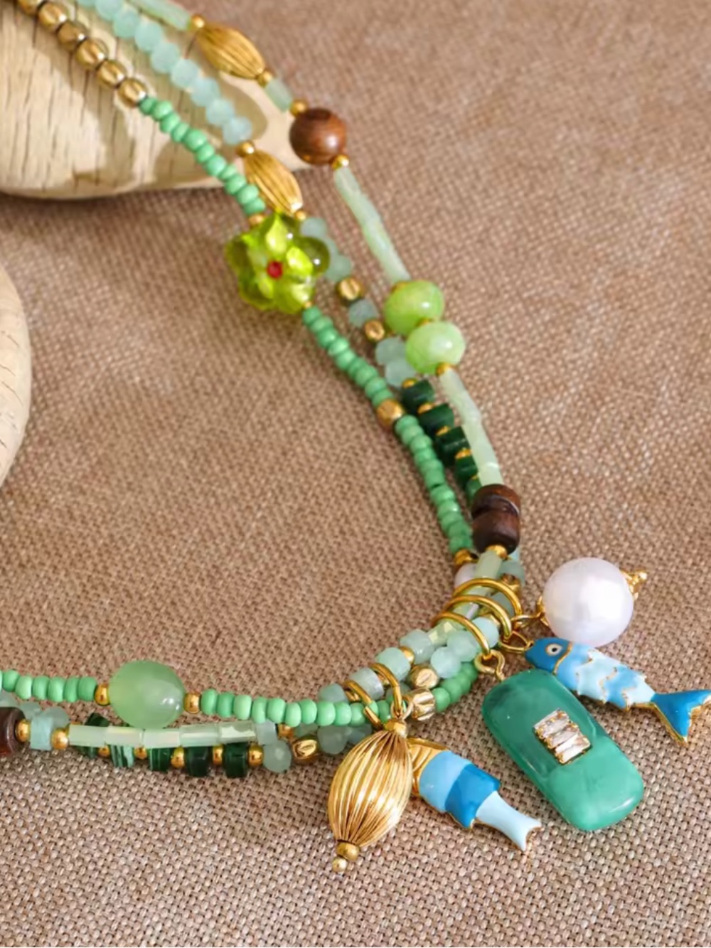Seafoam Treasure Mint Beaded Charm Necklace - Picture 12 of 16